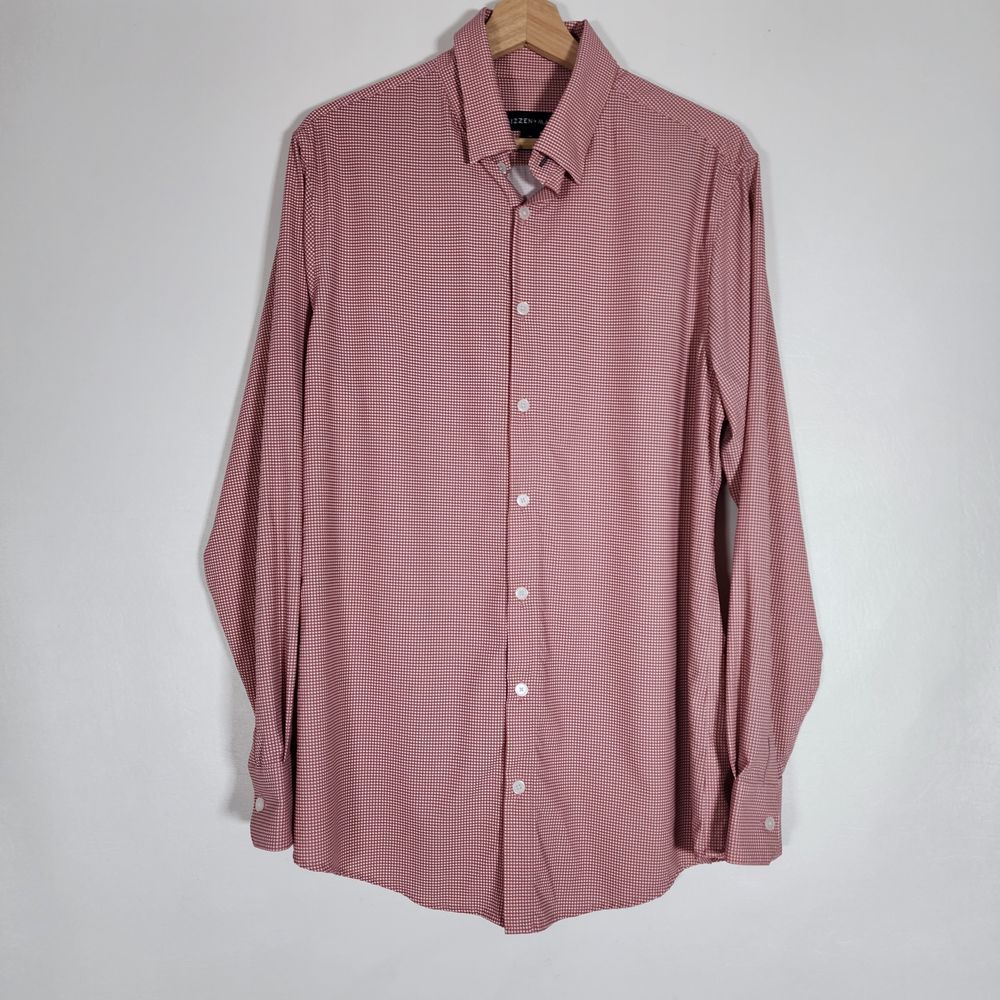 Mizzen + Main red small gingham check button front long sleeve shirt mens size M